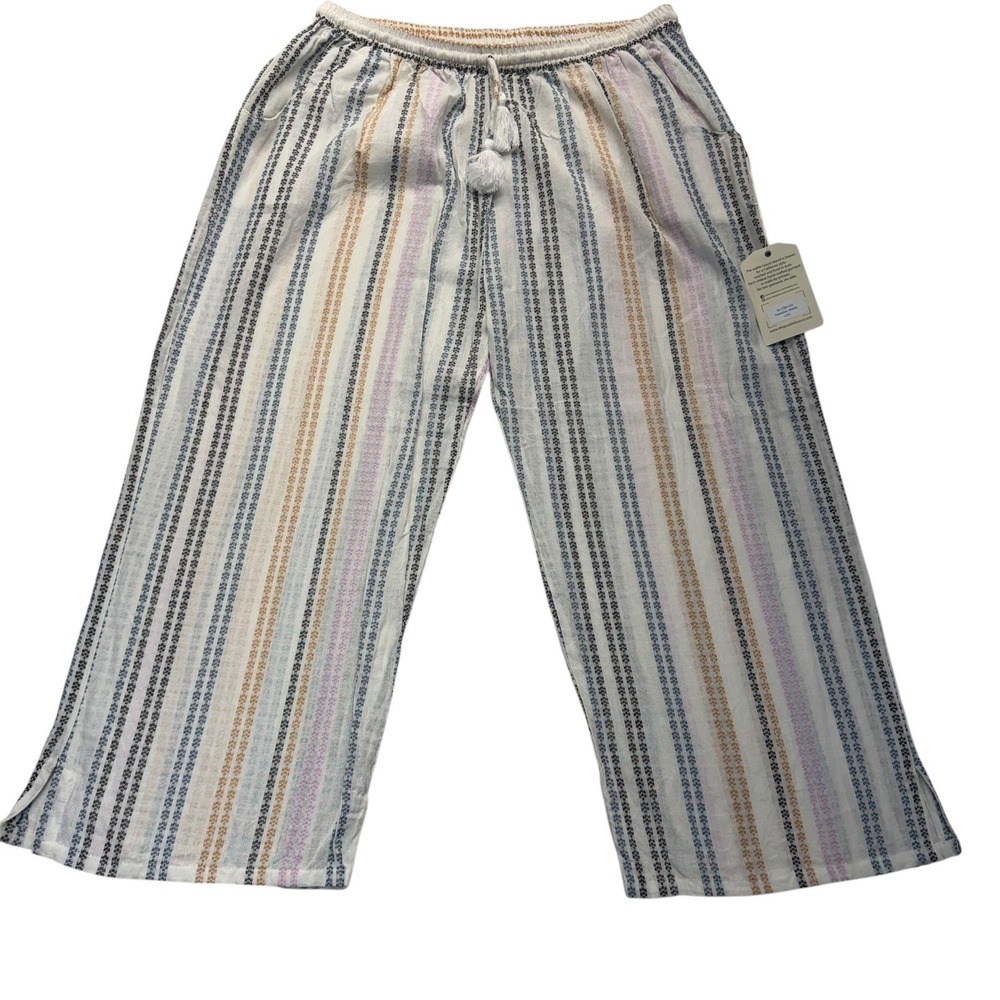 Subtle Luxury Beach Cotton W L/XL White Paradise Shells Stripe Tassel Sundance